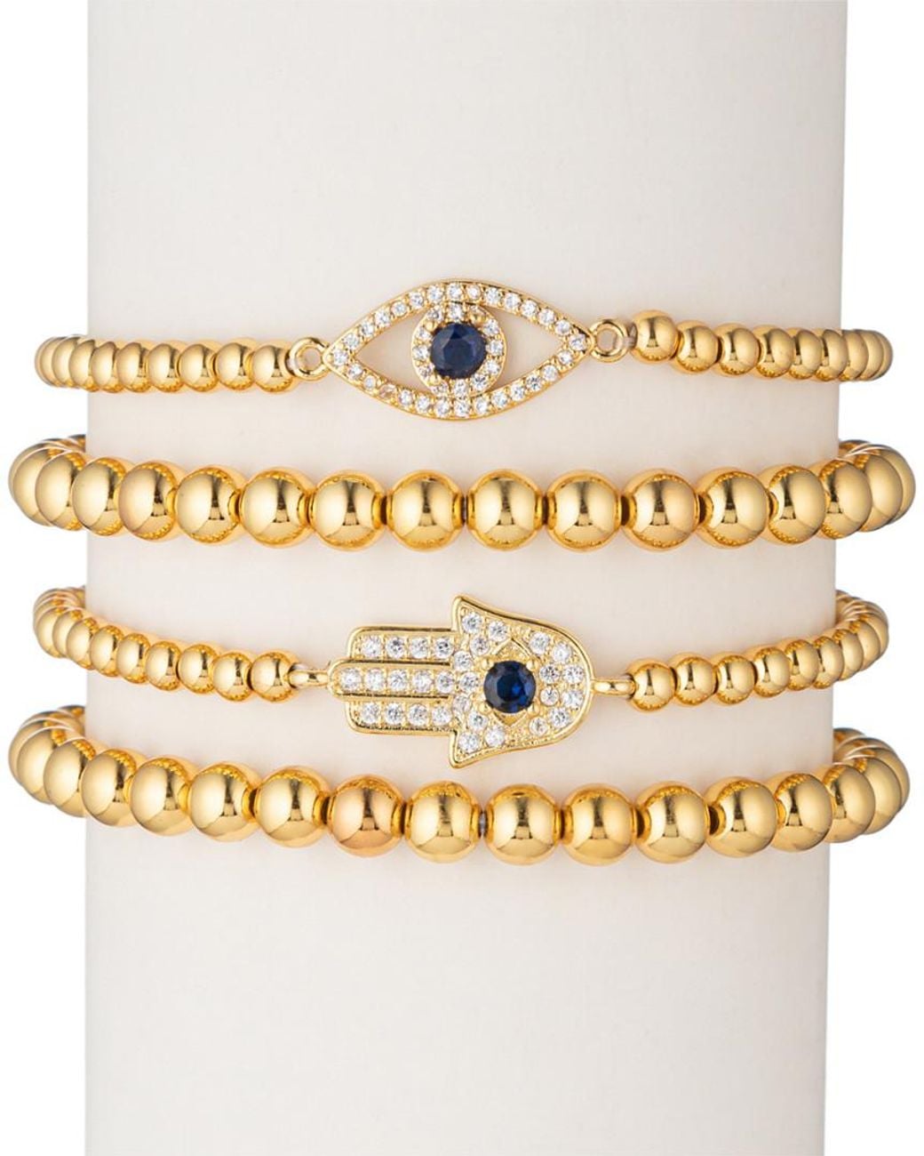 Eye Candy LA Metallic Cz Hamsa & Evil Eye Stretch Bracelet Set