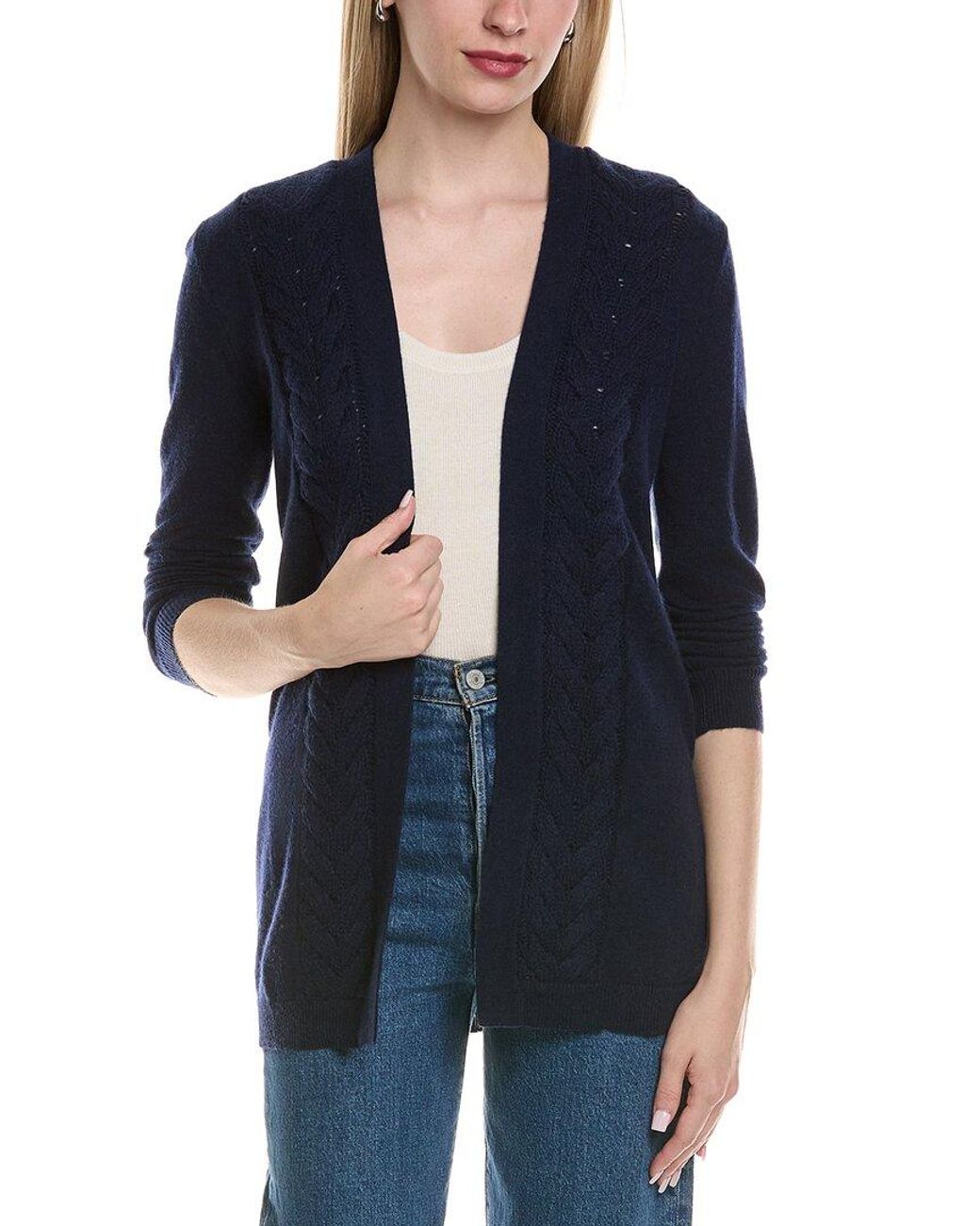 Sofiacashmere Blue Braided Cable Wool & Cashmere-Blend Cardigan