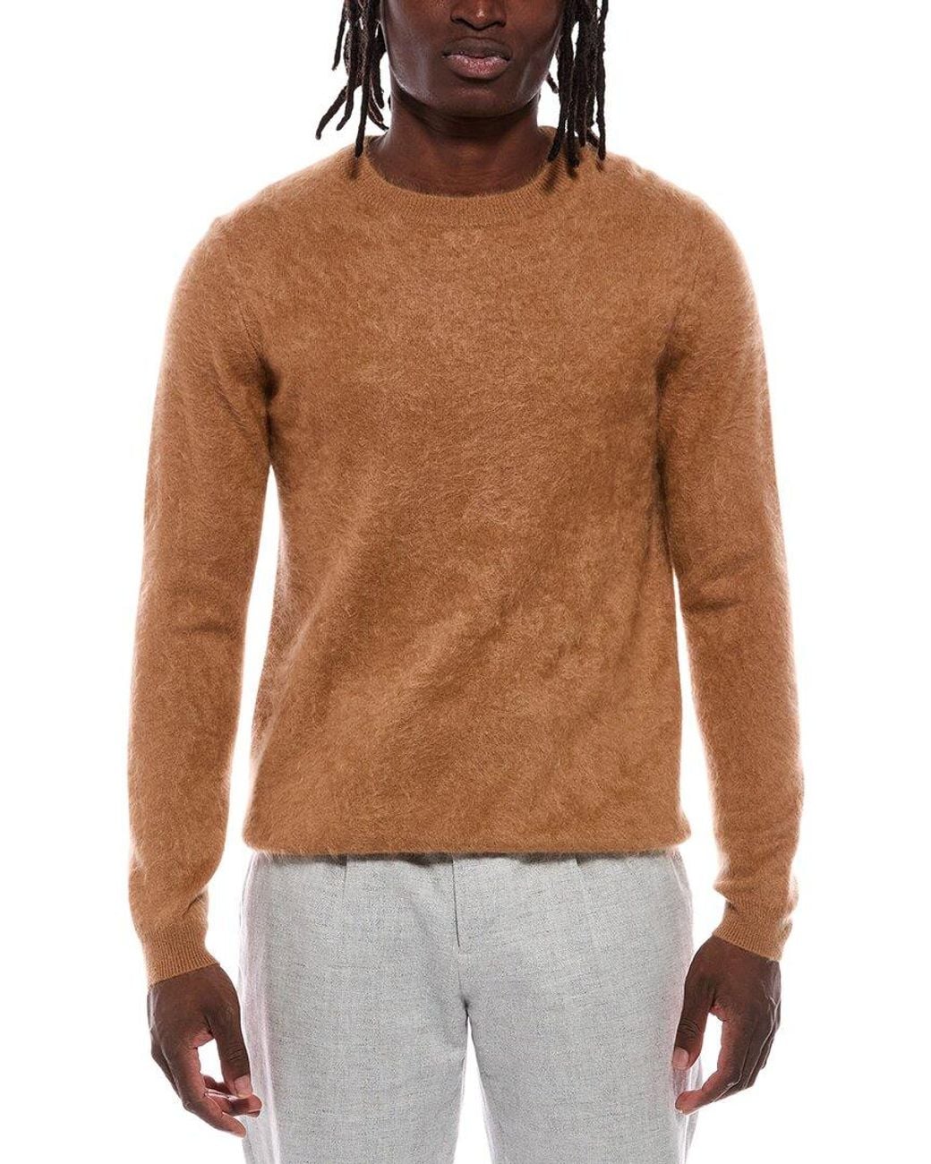 Autumn Cashmere Brown Brushed 100% Cashmere Crewneck Sweater for men