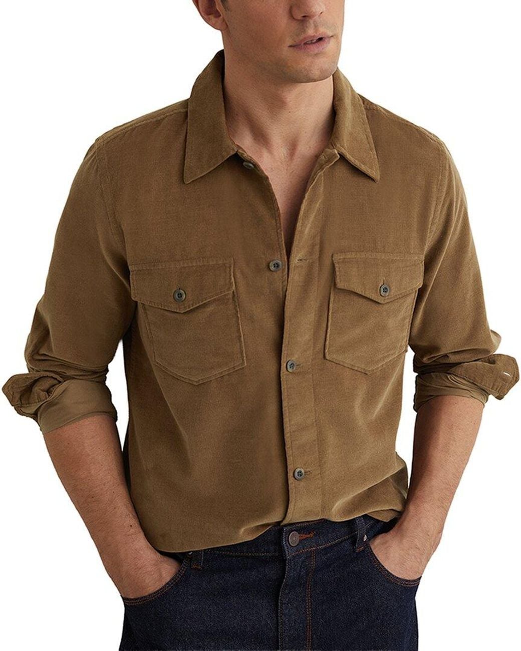 Reiss Brown Kai Cord Overshirt Casual Shirt for men