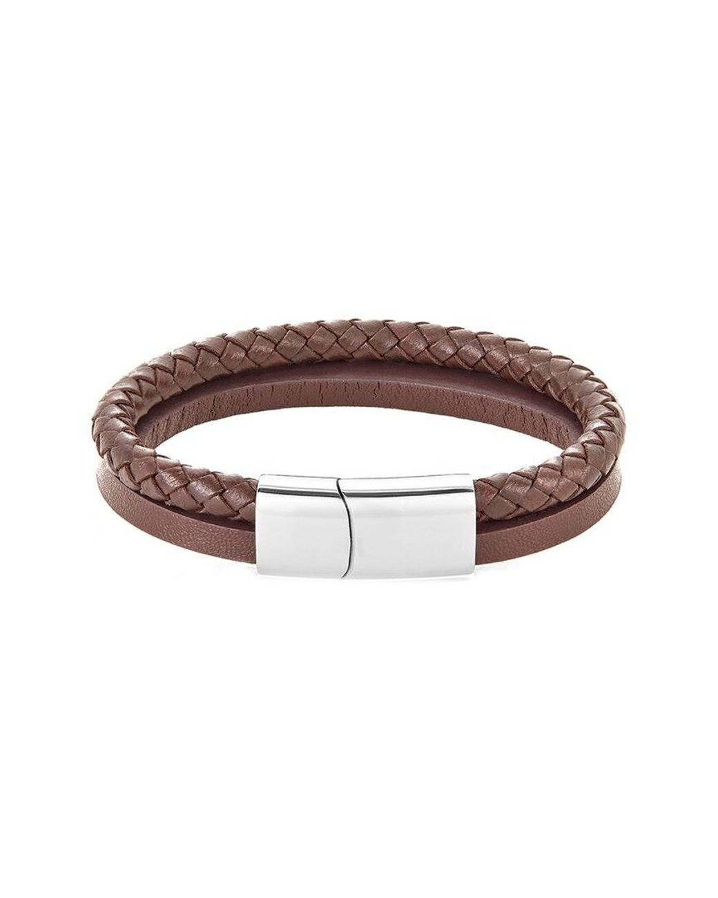 Adornia Stainless Steel Leather Bracelet in Brown for Men - Lyst