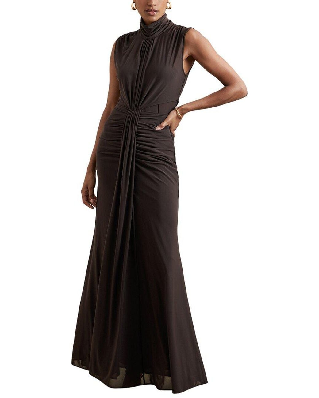Reiss Purple Daniella Ruched Sleeveless Maxi Dress