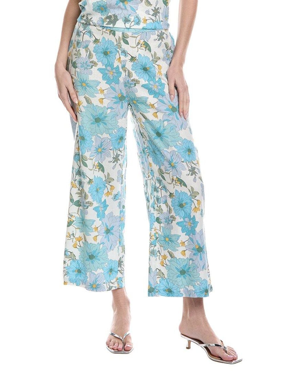 Philosophy Blue Linen-Blend Ankle Crop Pant