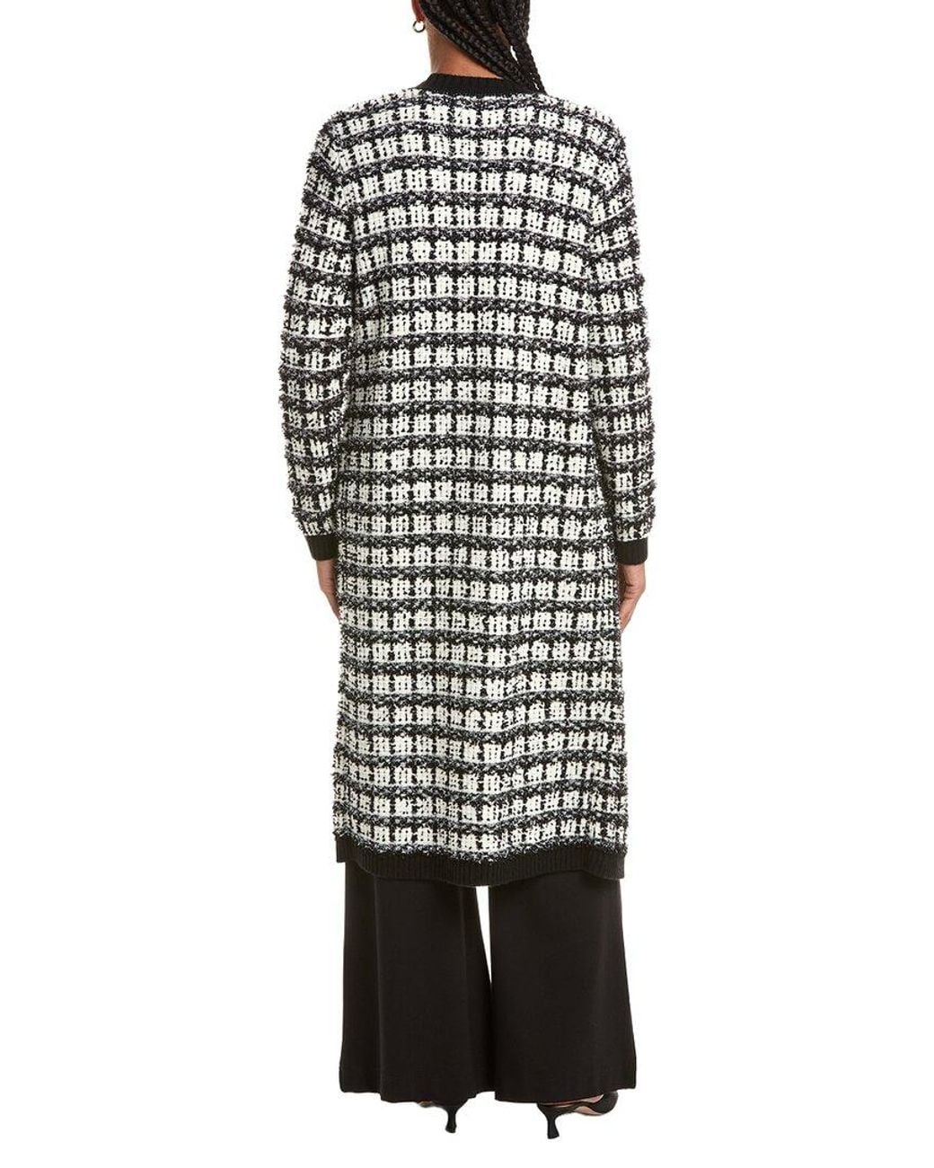Karl Lagerfeld Black Checkered Knit Duster Jacket