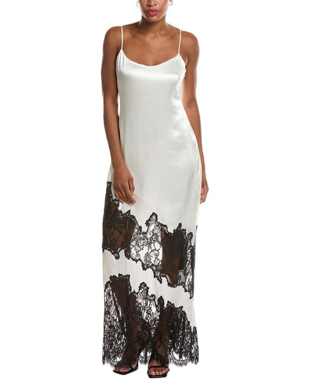 L'Agence White Silvana Silk Lace Gown