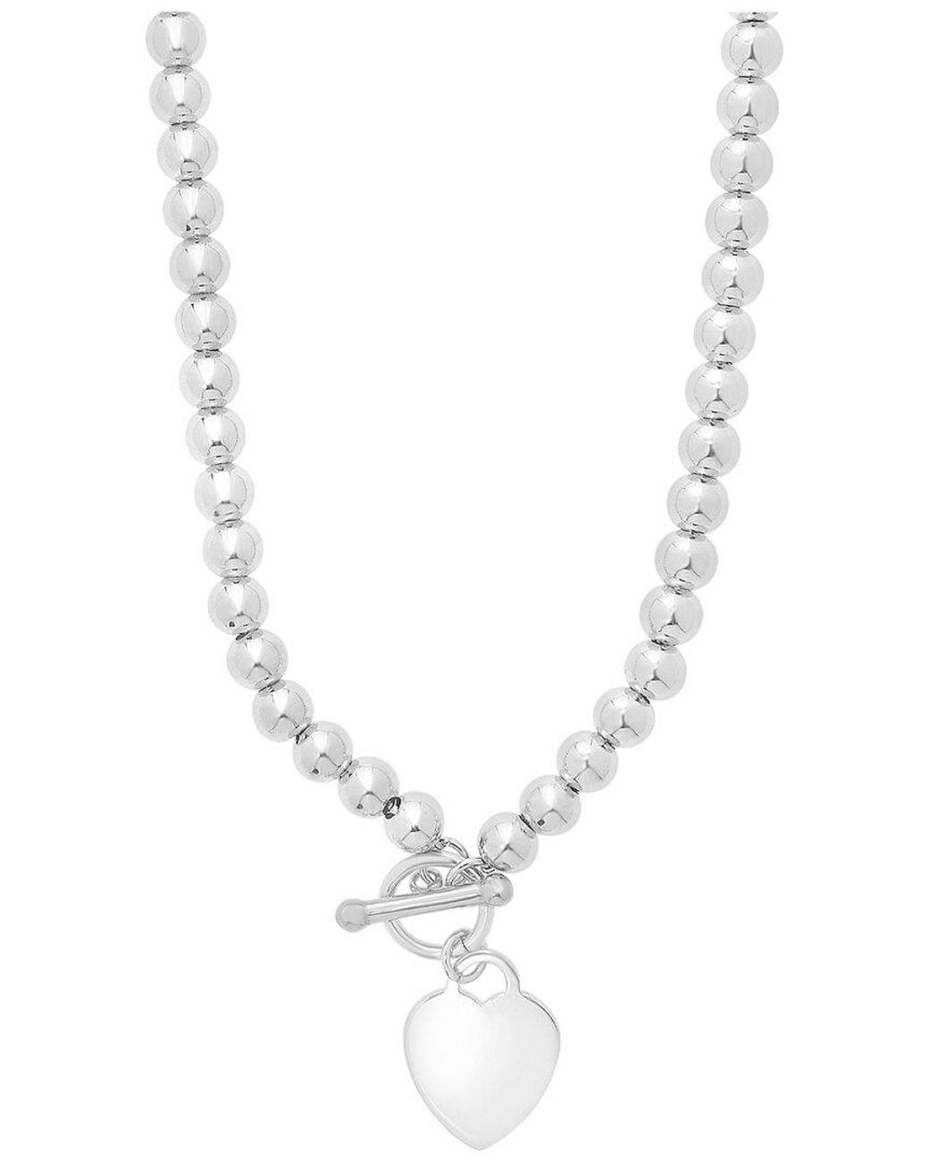 Italian Silver White Bead Toggle Necklace