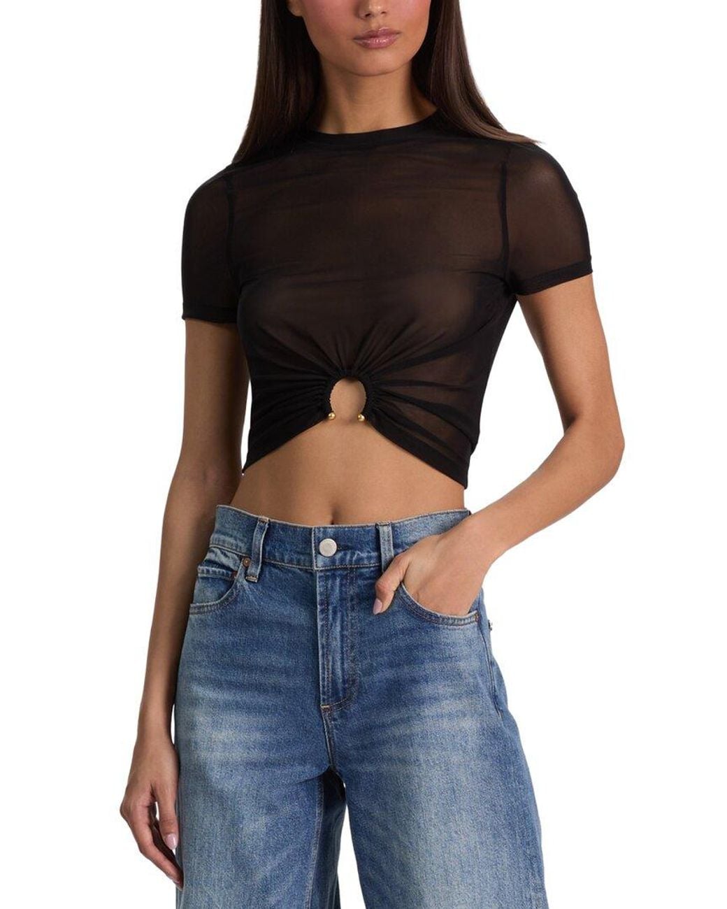 Alice + Olivia Blue Courtney Ruched T-Shirt