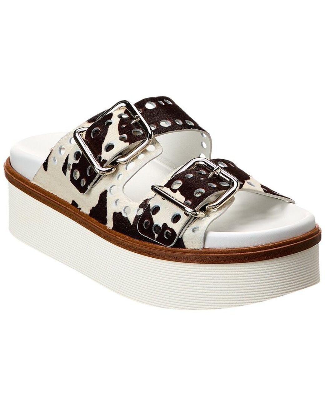 Tod's White Logo Haircalf Platform Sandal