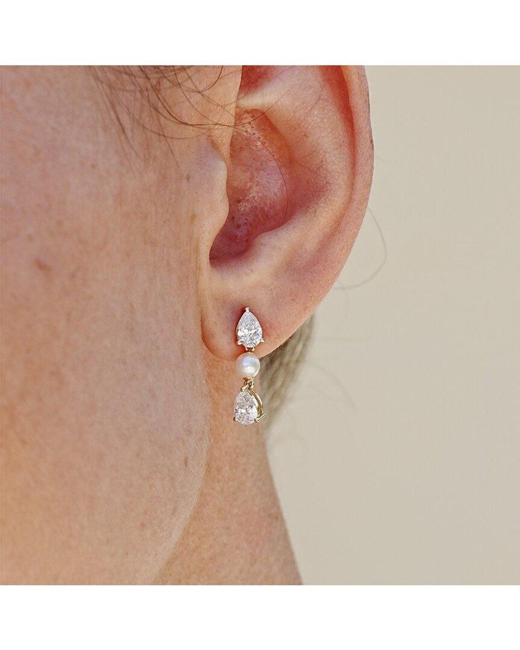 Kai Fine Jewelry White 14K 2.00 Ct. Tw. Lab-Grown Diamond & 4Mm Pearl Drop Earrings