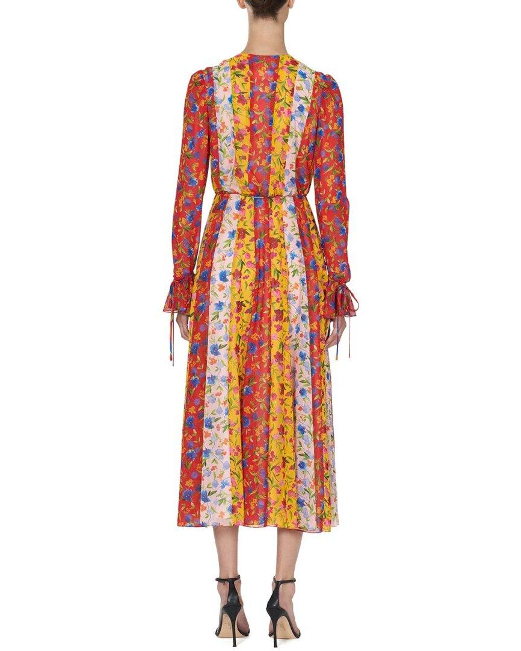 Carolina Herrera Red V-Neck Midi Dress