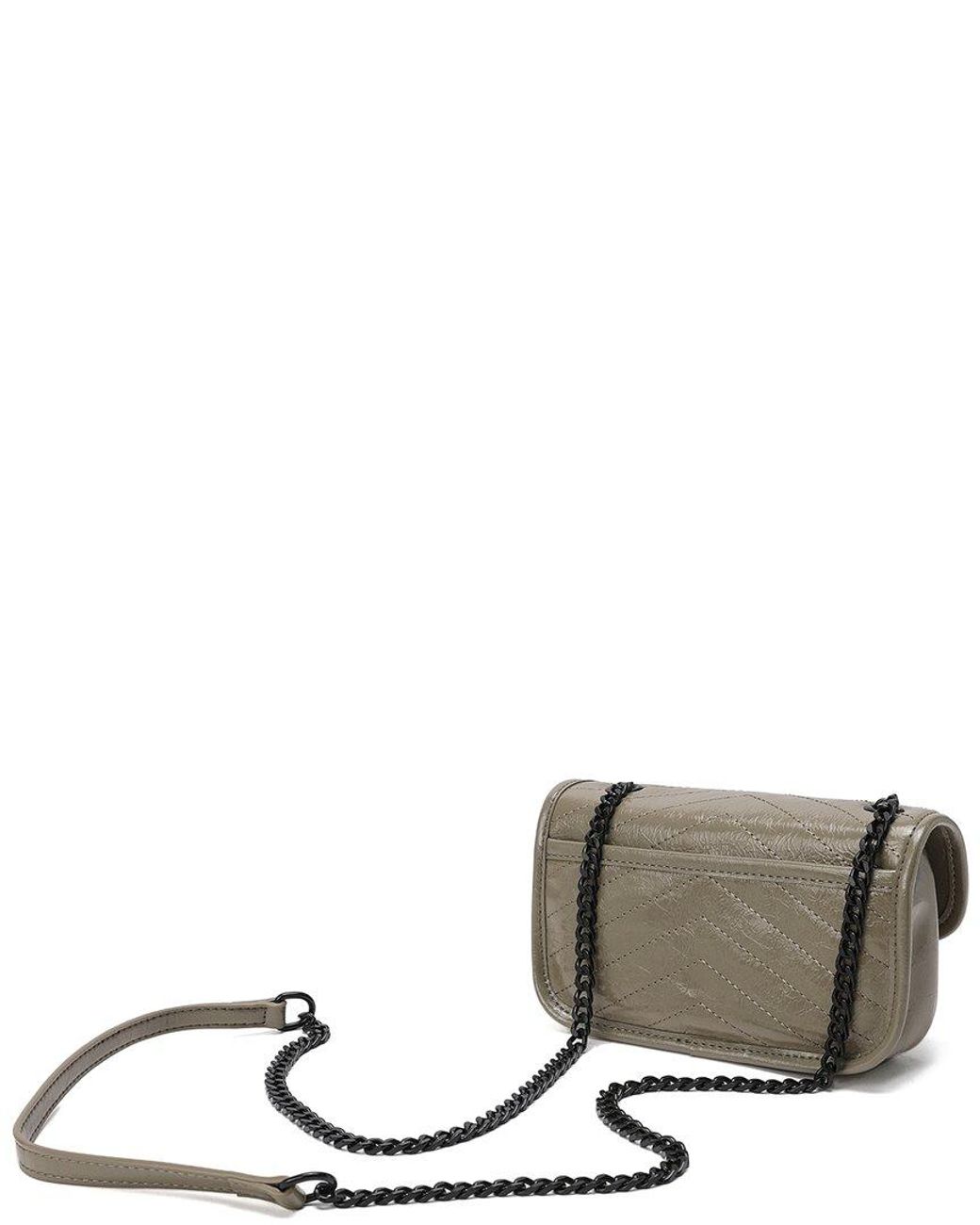 Tiffany & Fred Paris Gray Quilted Cracked Leather Crossbody