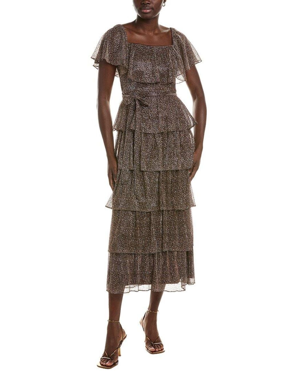 Maison Tara Brown Short Sleeve Midi Dress