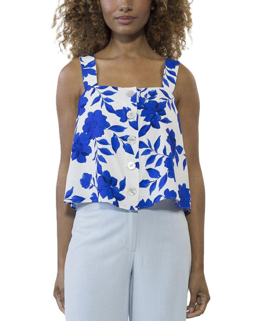 Alexia Admor Blue Elena Linen-Blend Top