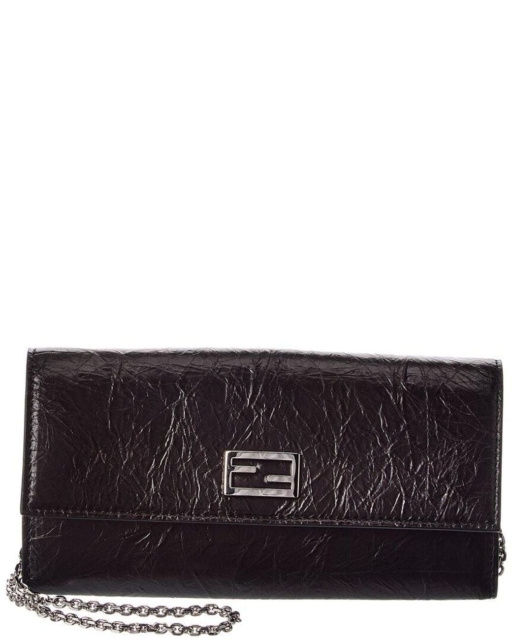Fendi Black Tube Leather Continental Wallet On Chain