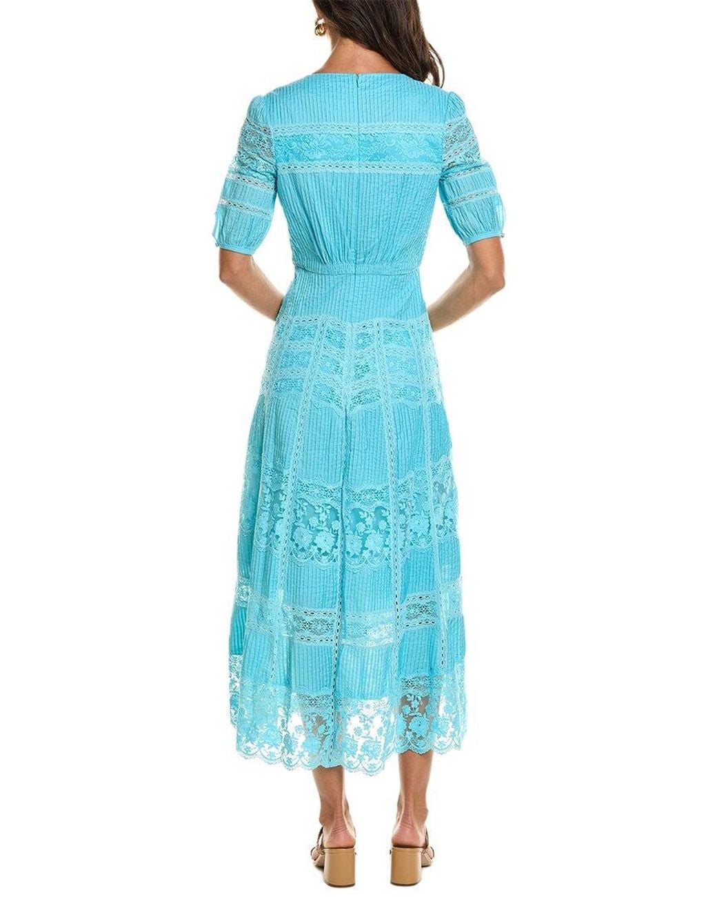 Saloni Blue Lea Pintuck Midi Dress