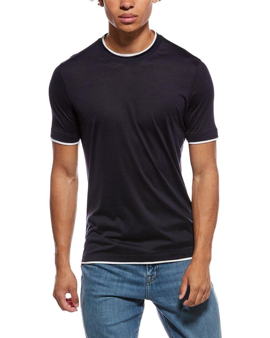 Brunello Cucinelli Black Silk-Blend T-Shirt for men