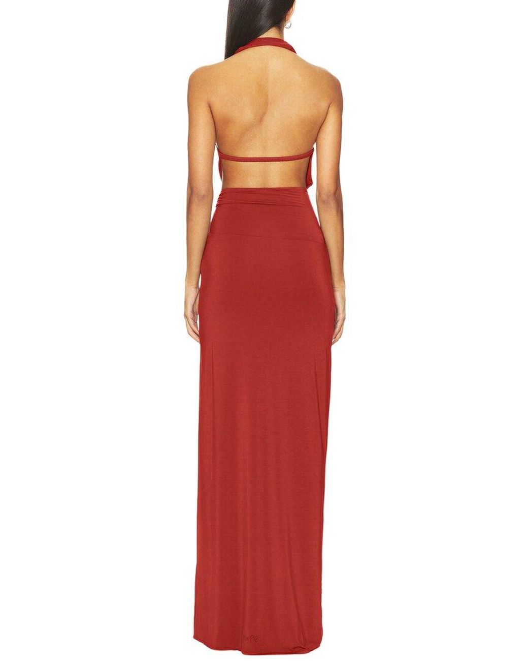 Alma King Red Solid Maxi Dress