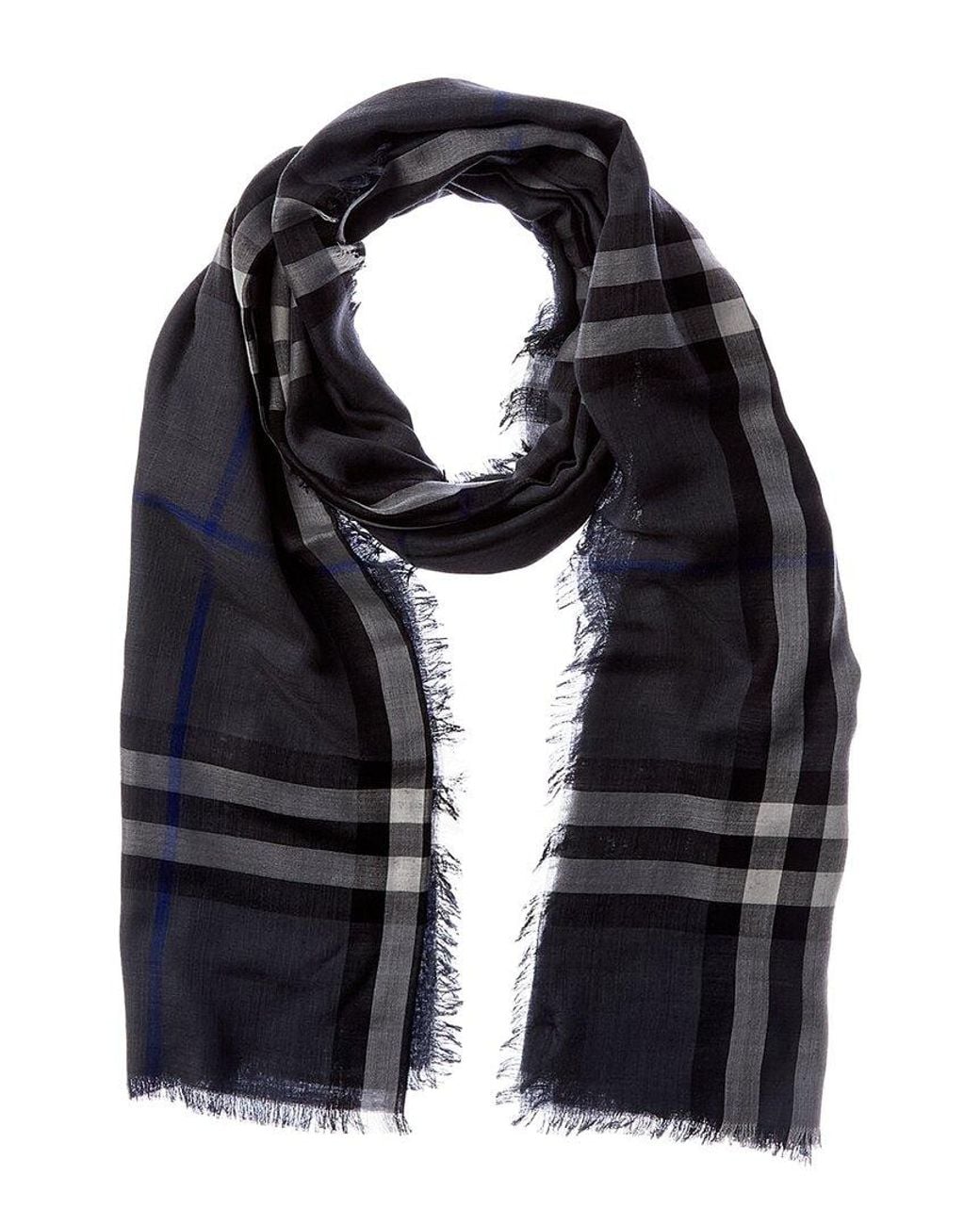 Burberry Black Check Wool & Silk-Blend Scarf