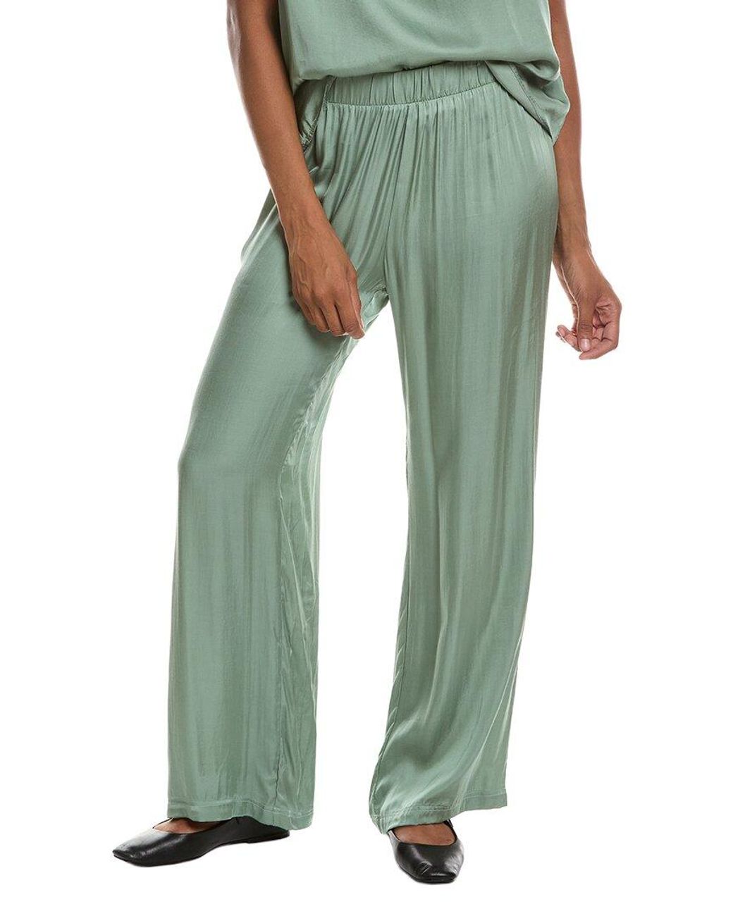 PERFECTWHITETEE Green Camile Luxe Satin Straight Leg Pant