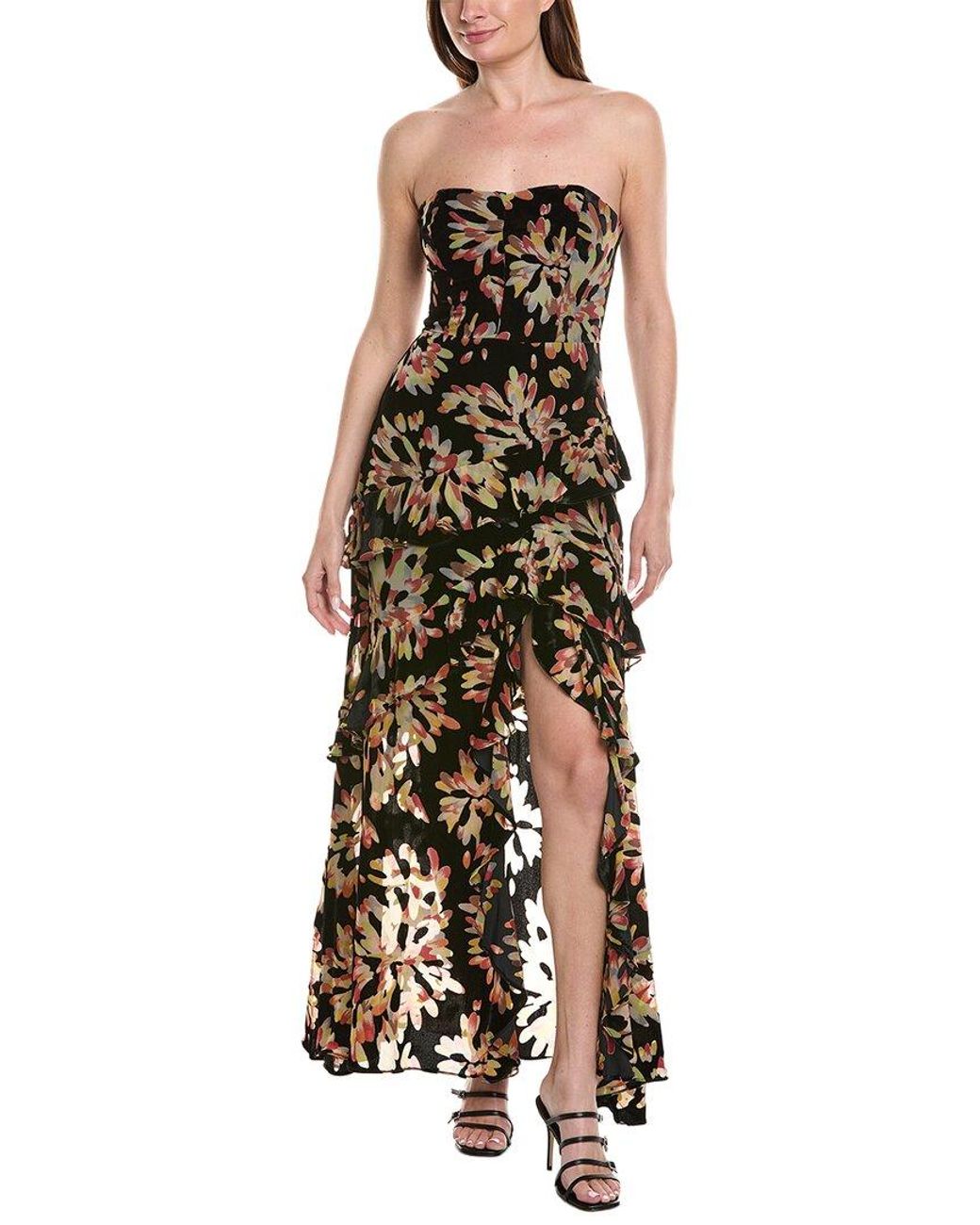 MILLY Black Raelynn Confetti Burnout Velvet Ruffle Maxi Dress