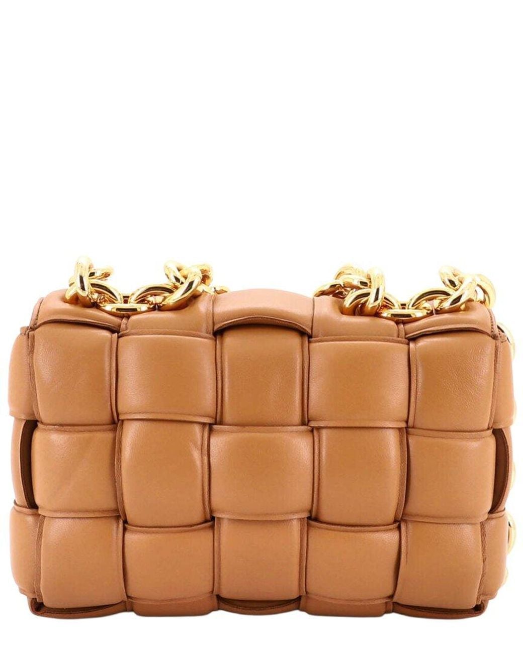 Bottega Veneta Brown Padded Maxi Intrecciato Leather Cassette Chain Crossbody (Authentic Pre-Loved)