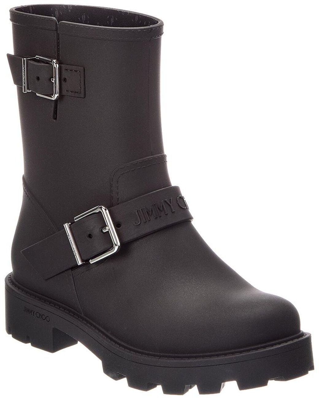 Jimmy Choo Black Biker Rubber Rain Boot
