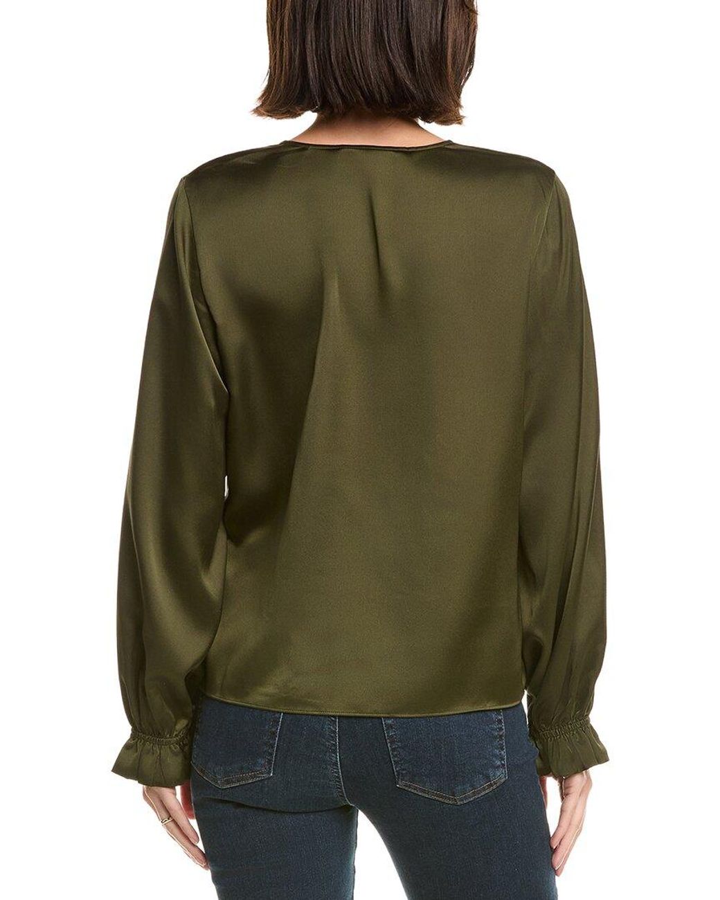 FRAME Green The Slim V-Neck Blouse