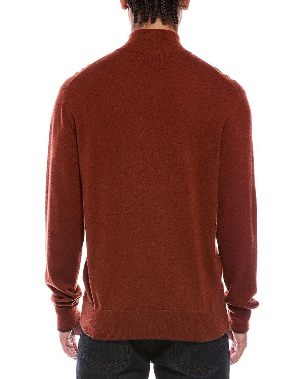 N.Peal Cashmere Red Knightsbridge Full Zip 100% Cashmere Mock Neck Sweater for men