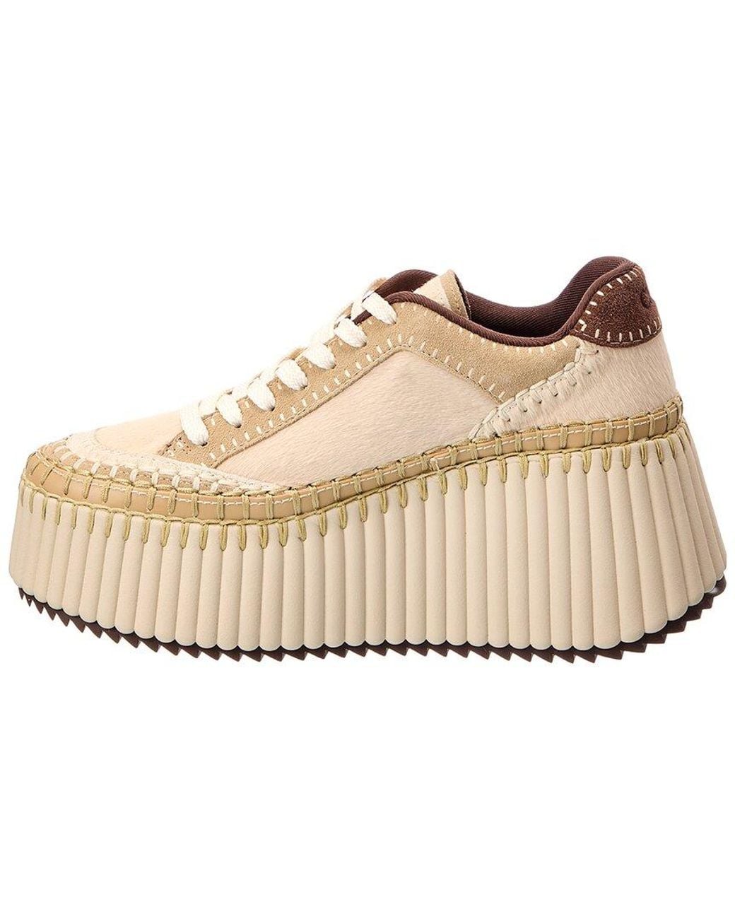 Chloé Natural Nama Haircalf & Suede Platform Sneaker