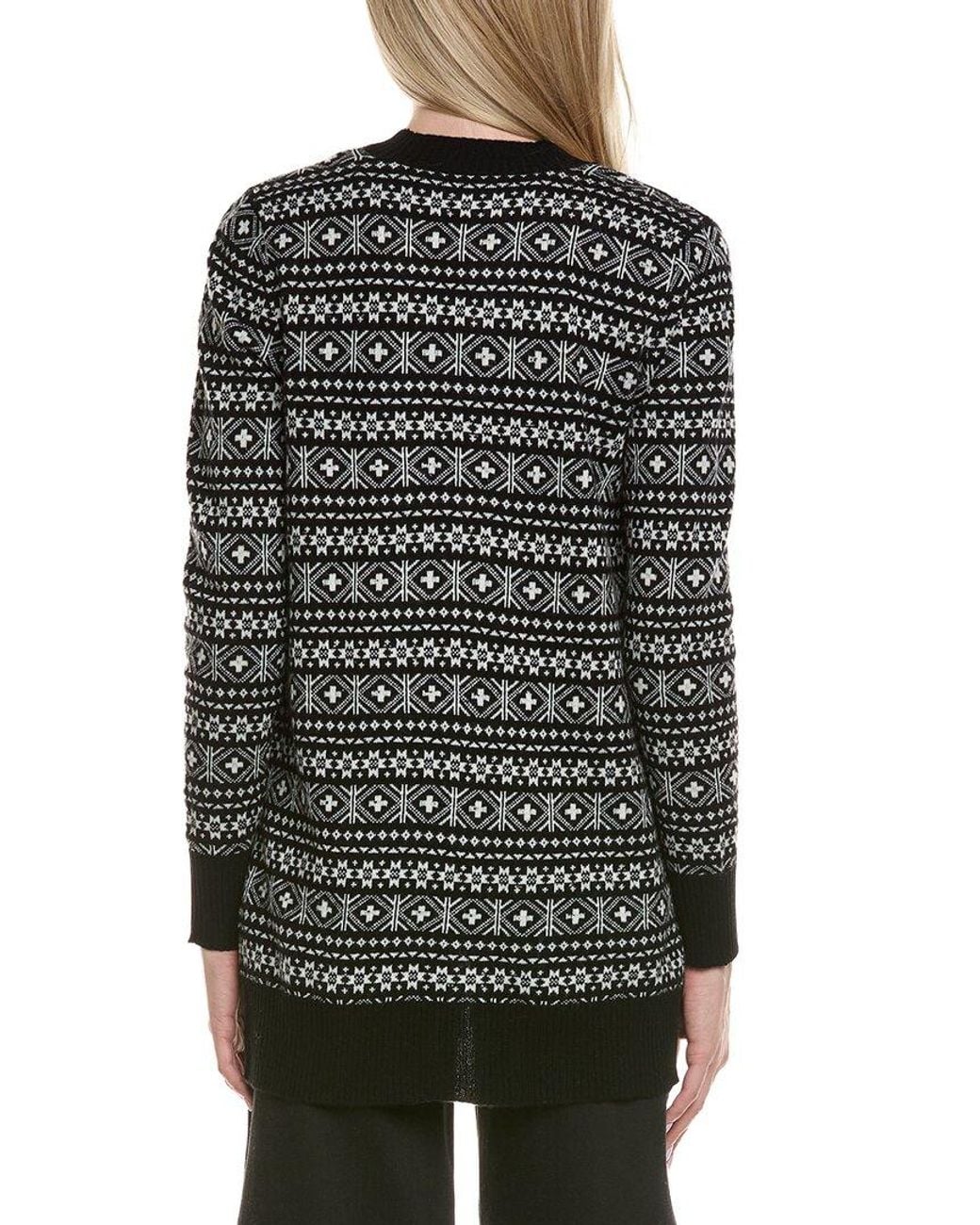 Sofiacashmere Black Fairisle Shawl Collar Wool & Cashmere-Blend Cardigan