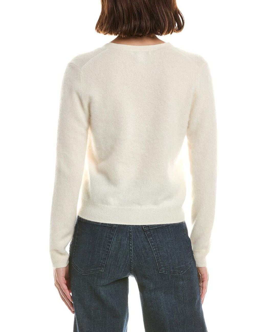 Sofiacashmere White Brushed Cashmere Cropped 100% Cashmere Cardigan