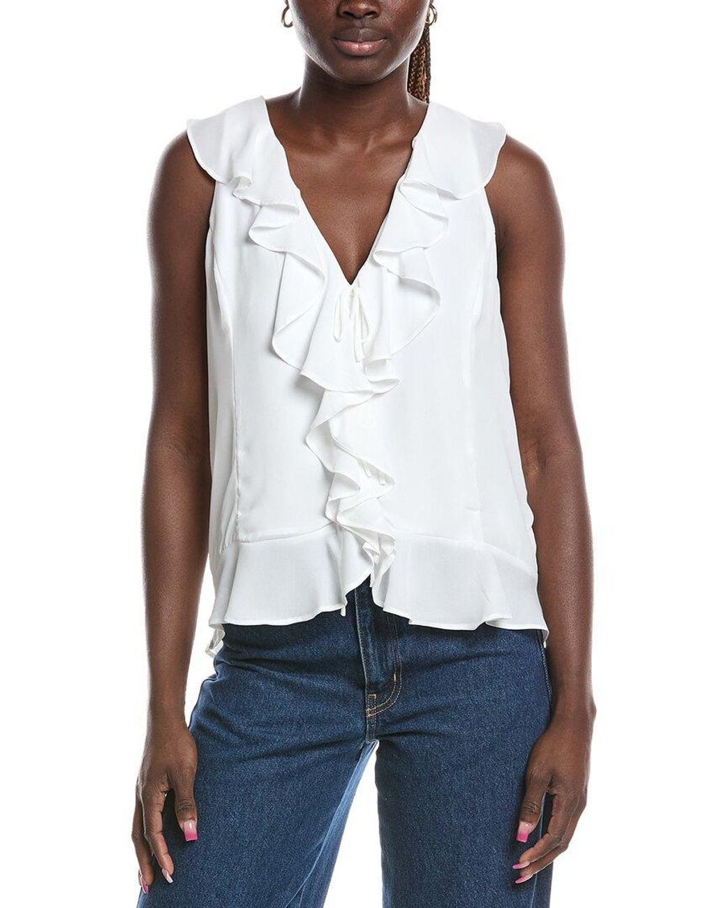 1.STATE White V-Neck Ruffle Sleeve Blouse
