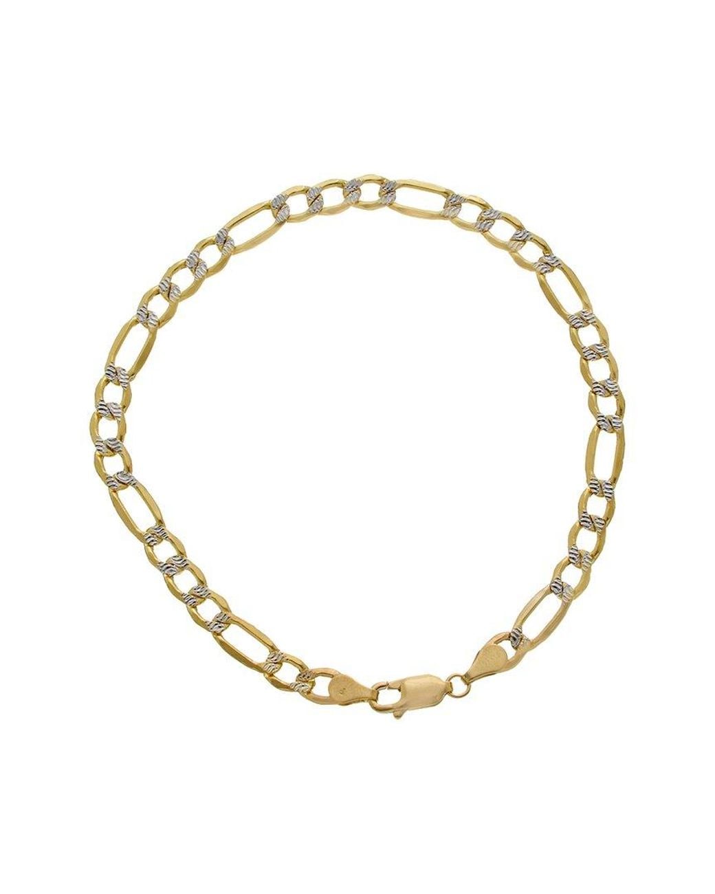 Italian Gold Metallic 10K 5.2Mm Pave Semi-Solid Figaro Bracelet