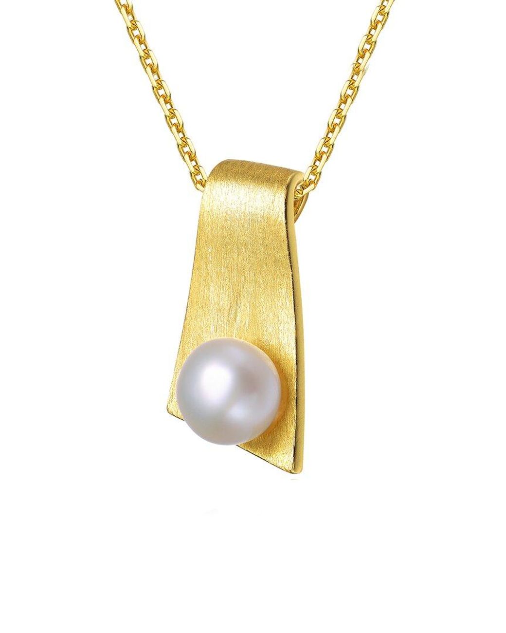 Rachel Glauber Metallic 14k Over Silver Pearl Pendant Necklace
