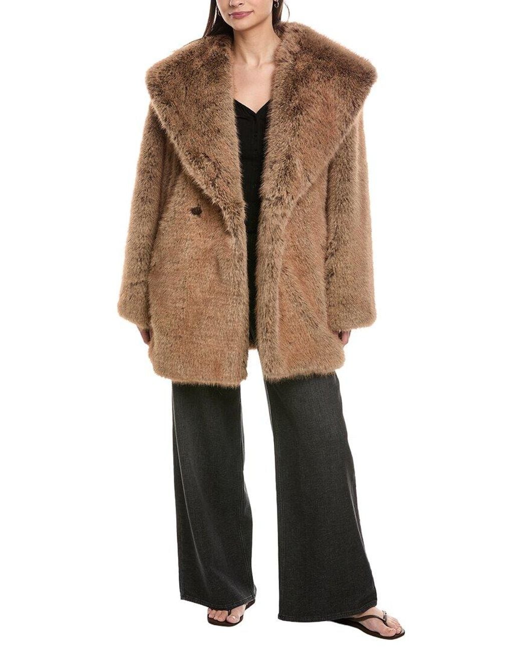 WeWoreWhat Brown Shawl Collar Faux Fur Coat