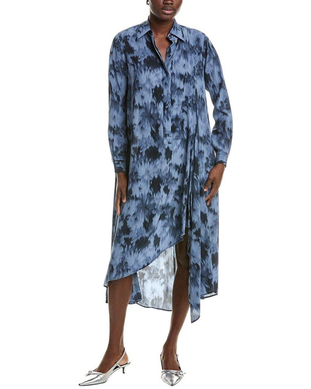 Michael Kors Blue Michael Kors Floral Chiné Silk Crepe De Chine Draped Caftan