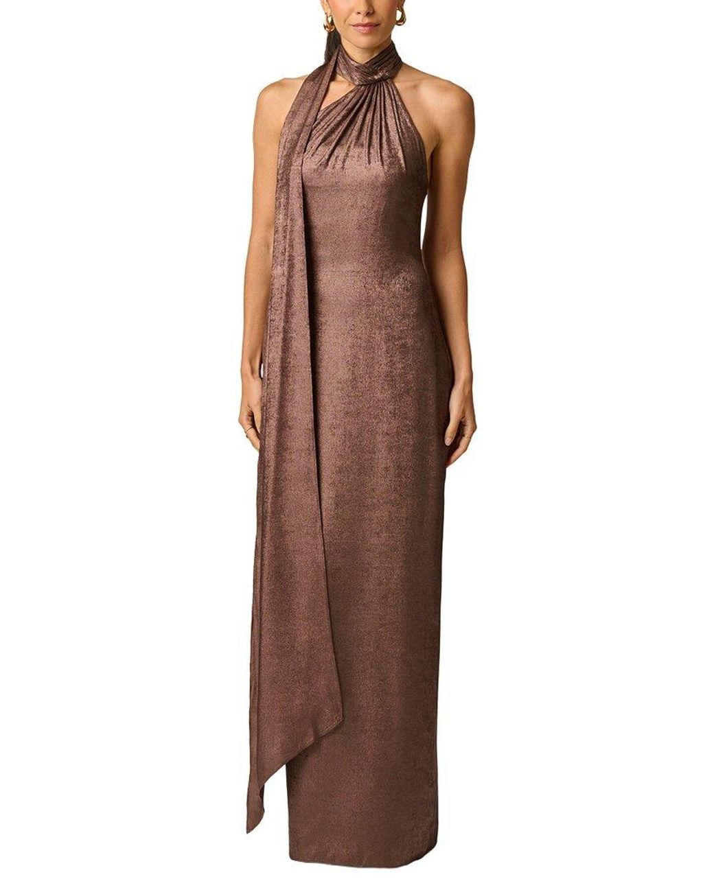 ADRIANNA EVE Brown Foiled Chiffon Long Dress