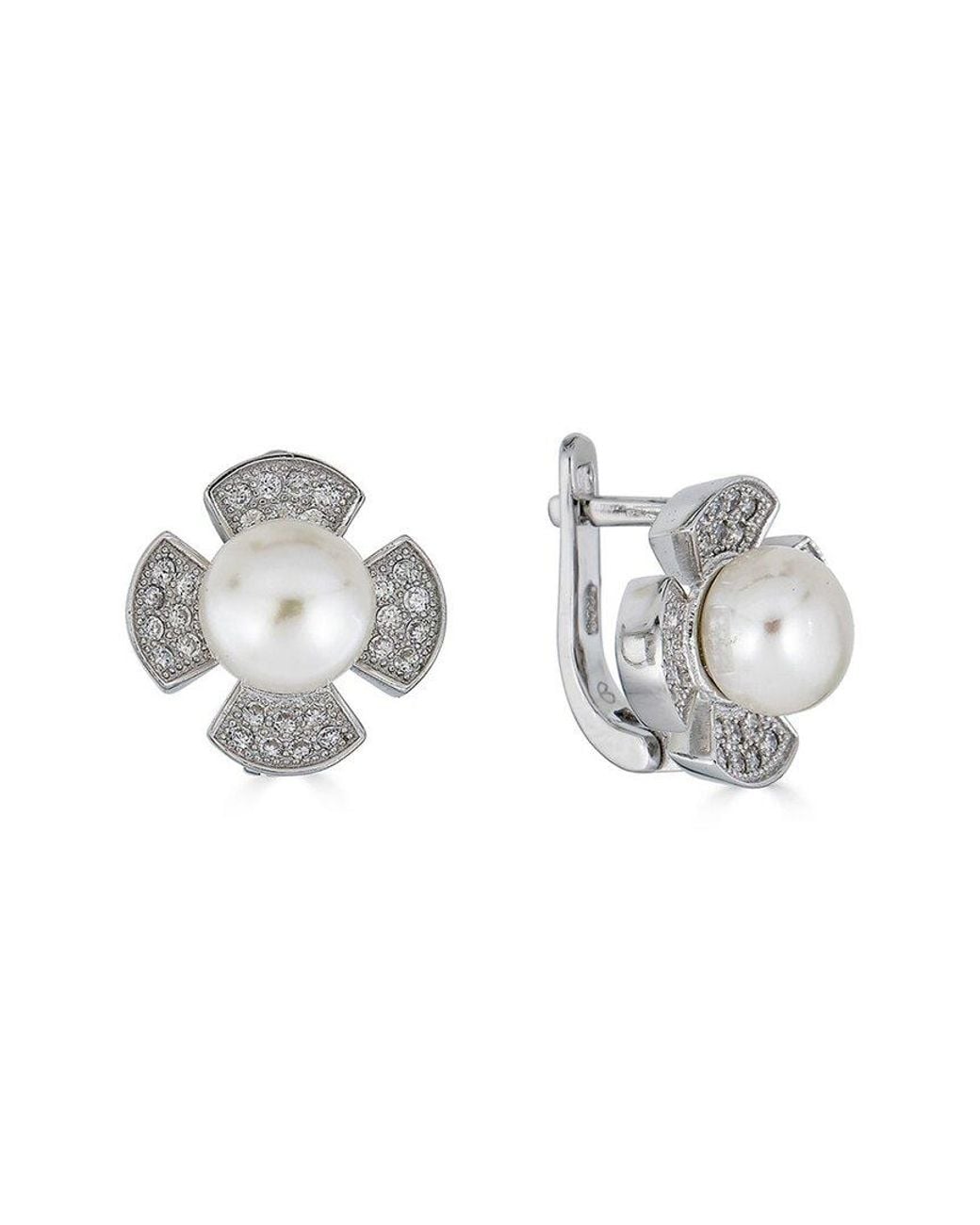 Belpearl Metallic Silver 8.5mm Freshwater Pearl Cz Earrings