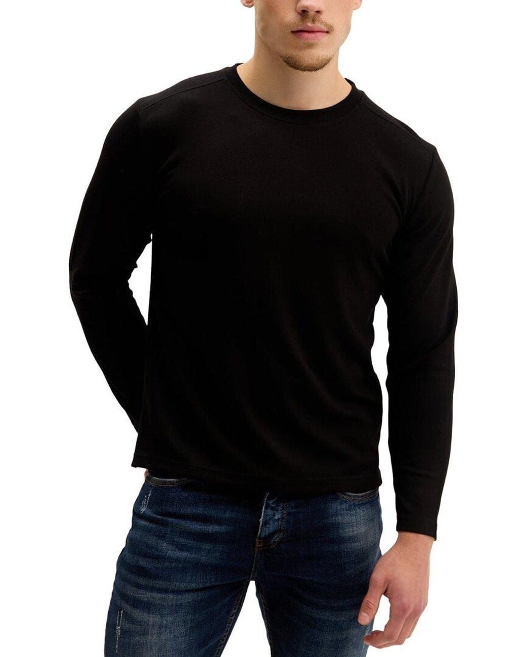 Ron Tomson Black True Classic Long Sleeve Sweater for men