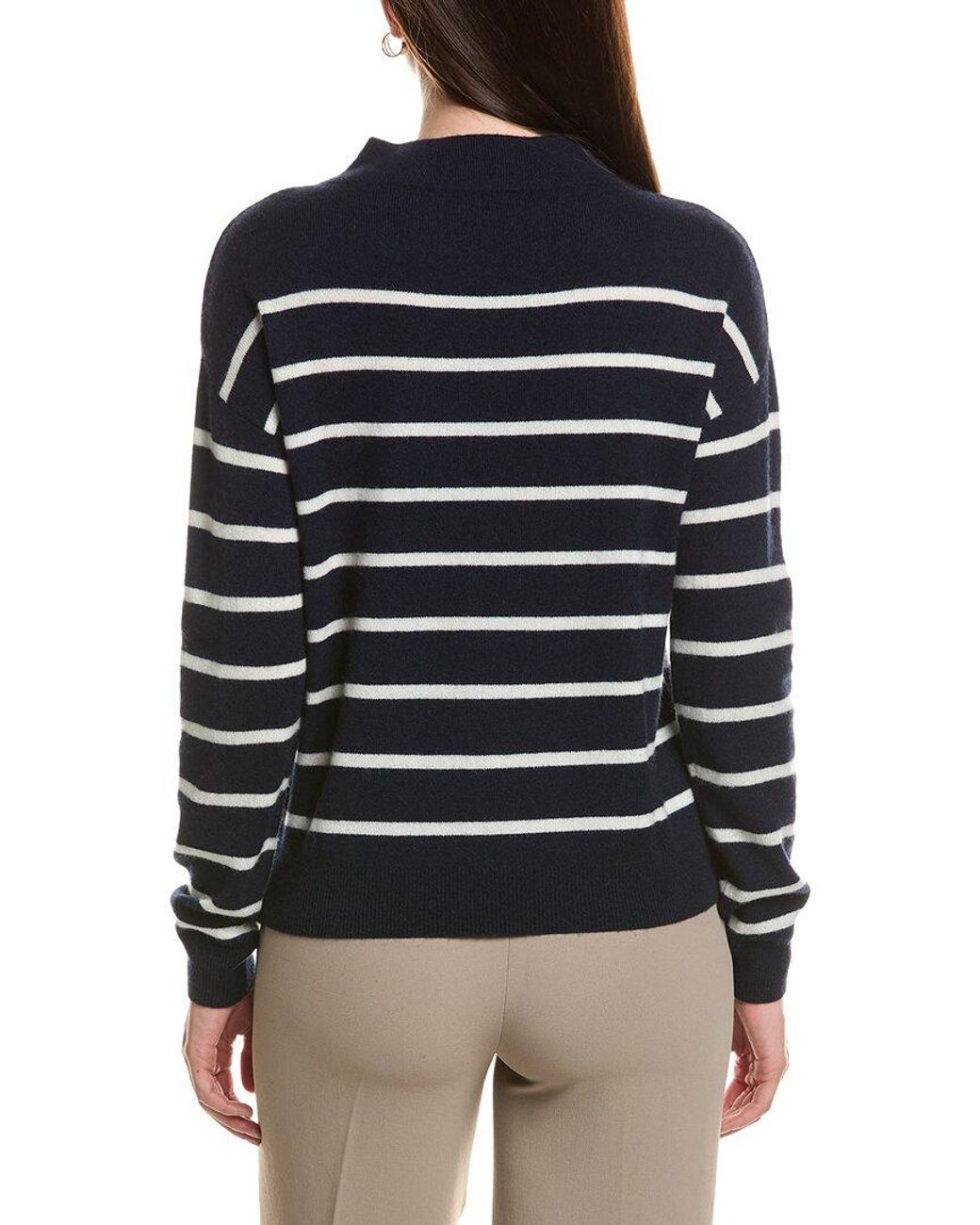 Bruno Magli Black Jersey Striped Funnel Neck Wool & Cashmere-blend Sweater