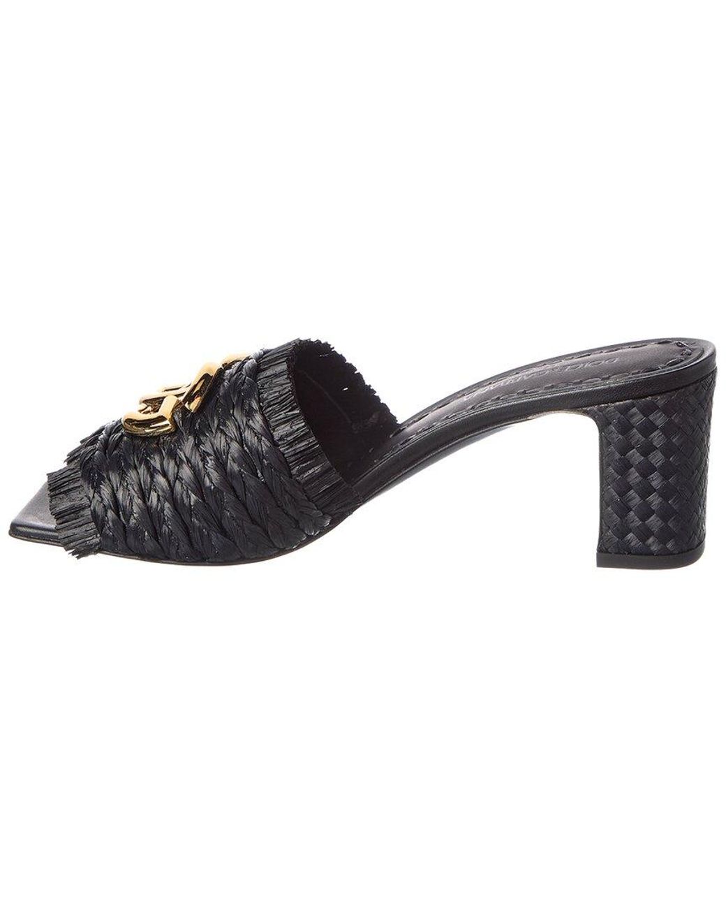 Dolce & Gabbana Black Devotion 70 Raffia Logo Sandal