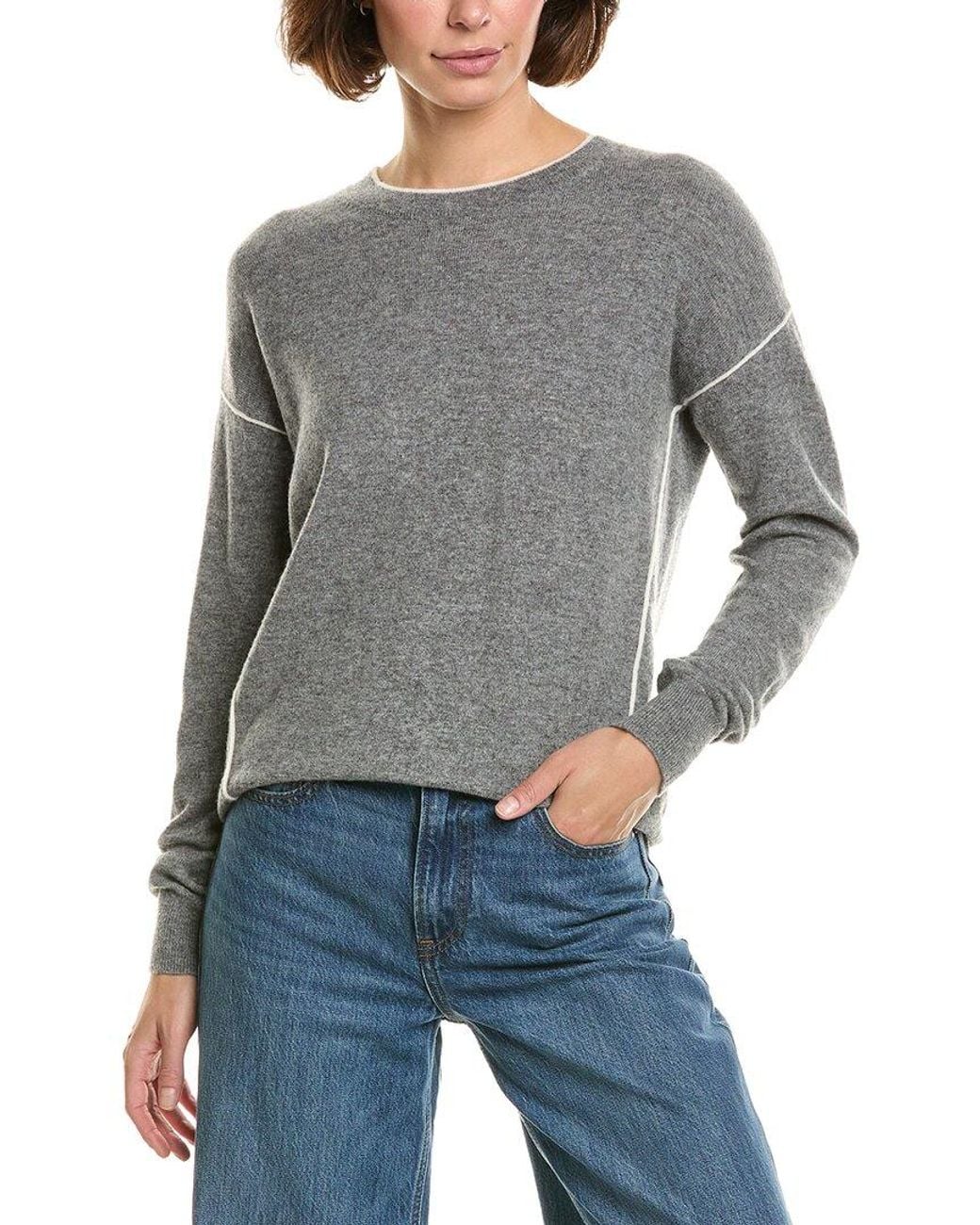 InCashmere Gray Seam Detail Wool & Cashmere-Blend Pullover