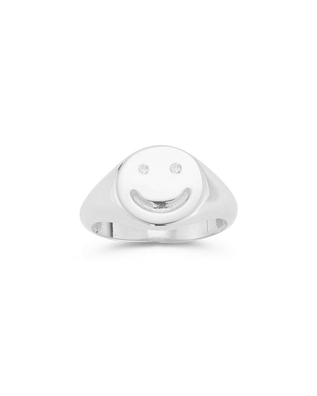 Sphera Milano White Silver Cz Smiley Face Signet Ring