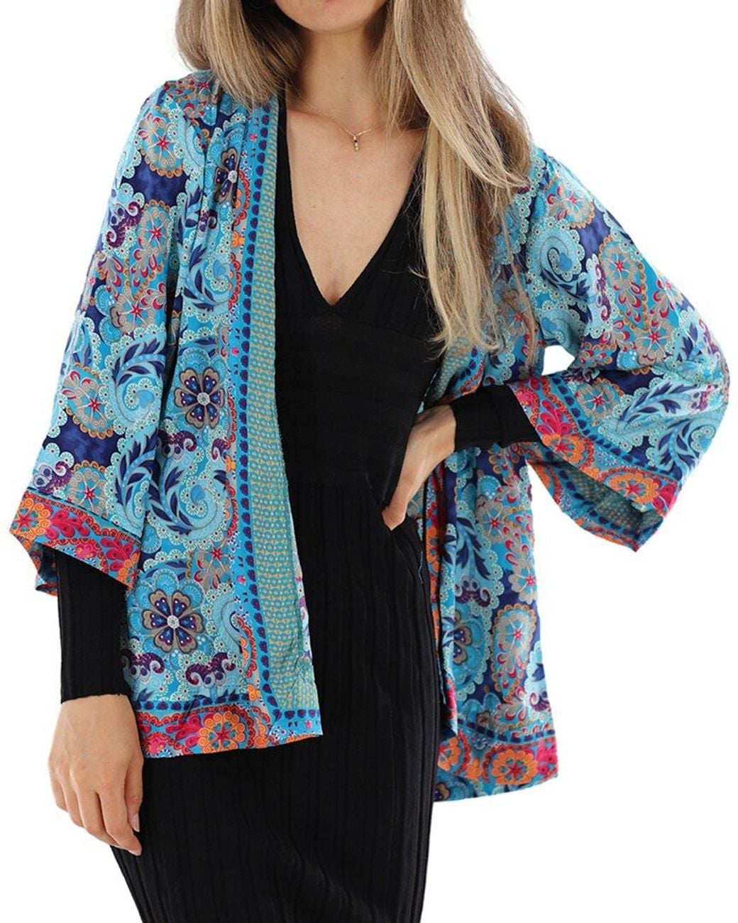 La Fiorentina Blue Short Floral Print Silk-Blend Cocoon
