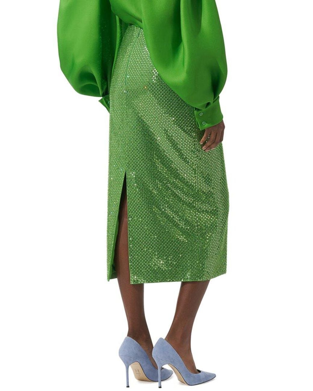 Carolina Herrera Green Embellished Midi Skirt