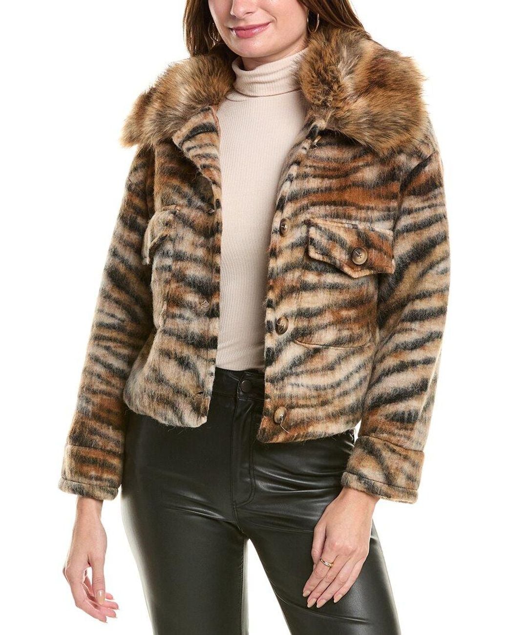 La Fiorentina Brown Animal Print Wool Jacket