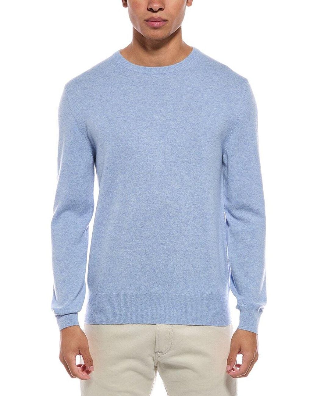 N.Peal Cashmere Blue Oxford 100% Cashmere Crewneck Sweater for men