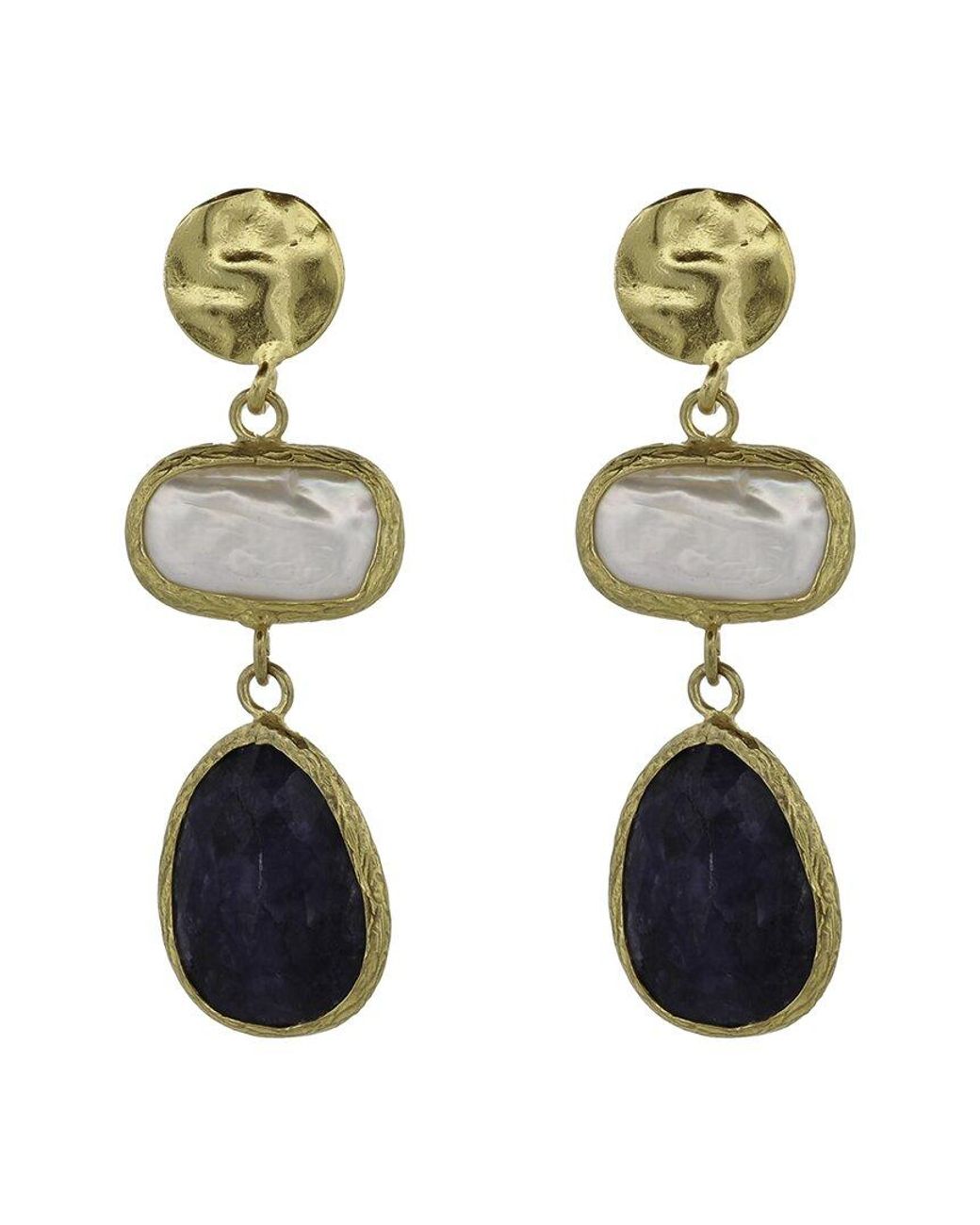 Ebru Jewelry Metallic Pearl Collection Plated Sapphire Dangle Earrings
