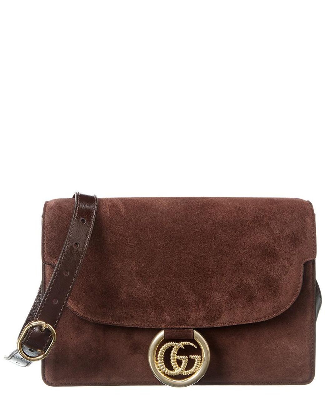 Gucci Torchon Double G Suede Shoulder Bag in Brown | Lyst