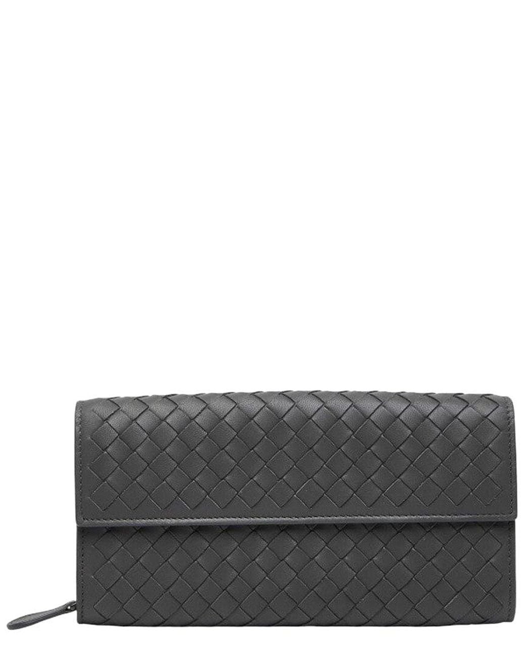 Bottega Veneta Gray Intrecciato Leather Long Wallet (Authentic Pre-Loved)